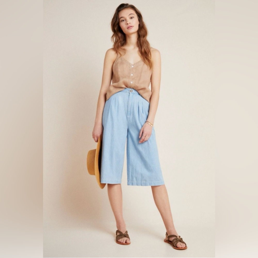 Anthropologie Pilcro High Rise Pleated Denim Jean Bermuda Culotte Shorts Size 25
